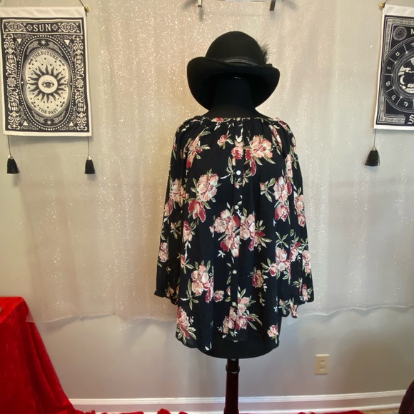 Large Chaps Floral Button Up Blouse Top - Picture 2 of 8